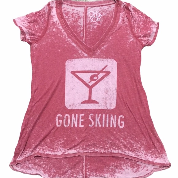 Chaser Tops - Chaser Gone Skiing Maroon V-Neck T-Shirt